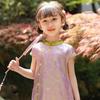 Roupa de Verão 2026 para Meninas: Qipao Leve de Manga Curta, Vestido Chinês Melhorado de Comprimento Médio para Crianças, Roupa Infantil