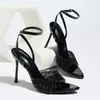Hermosas Sandalias de Tacón Alto para Mujer, Sexy Sandalias de Tacón de Aguja con Punta Abierta y Dedos Descubiertos, PVC Transparente con Diamantes Completos