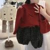 Suéter Doce de Menininha Primavera e Outono Novo Estilo Bebê Vermelho Doce Pulôver Tricotado Moda Infantil Roupas Fofas