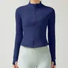 Nova jaqueta esportiva de yoga feminina com gola alta, corte justo, emagrecedora, leve, top respirável em malha, roupa com proteção solar