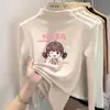 Camiseta base de forro polar con estampado para niñas, cuello alto medio, camiseta de otoño e invierno para bebés niñas, ropa interior cálida para niños, top casual