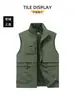 Chaleco de trabajo casual para hombre con cuello mao y múltiples bolsillos para fotografía al aire libre y pesca, chaqueta chaleco de talla grande