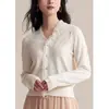 Cárdigan de Punto con Lentejuelas Pesadas y Diseño Floral de Encaje para Mujer 2026 Otoño/Invierno Nuevo Estilo Lana de Oveja Cachemira Top