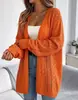 Novo Cardigã de Tricô Vazado Solto Europeu e Americano Outono/Inverno para Mulheres, Estilo Casual, Cor Sólida, Manga Longa, Casaco Suéter da Moda
