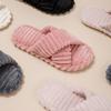 Pantuflas de Algodón con Rayas Abiertas y Tiras Cruzadas para Mujer, Pantuflas de Felpa Cómodas y Sencillas para el Hogar, Pantuflas de Felpa