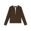 26 Primavera y Otoño Nuevo Estilo Mujer Bloque de Color Falso Dos Piezas Cuello Redondo Manga Larga Corte Ajustado Versátil Moderno Top para Mujer