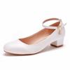 Comercio Exterior Talla Grande Zapatos de Tacón Cuadrado de 3 cm Punta Redonda Zapatos de Vestir Zapatos con Pulsera Primavera y Otoño Zapatos de Boda Zapatos de Boda Blancos para Mujer