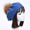 Boina Nueva de Color Sólido con Pompón Mezcla de Lana Moda Cómoda Gorro Pullover Doble Capa Cálido Gorro de Punto Sencillo