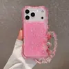 Funda de Teléfono Tres en Uno Estilo Sudamericano Adecuada para Ip18Promax, Funda de Teléfono Anti-Caídas de Resina con Purpurina y Correa para la Muñeca