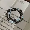 Pulsera de Obsidiana Plateada y Aguamarina de Cristal Natural para Hombres y Mujeres, Diseño de Alta Gama con Cuentas de Cristal de Doble Círculo