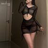 Shuoyao lencería sexy para mujer vestido de vaina transparente de manga larga pasión caliente uniforme sexy traje de tentación 260