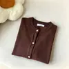 Cárdigan de punto simple estilo coreano con cuello redondo para mujer, moderno y versátil para otoño e invierno, prenda exterior adelgazante, suave y agradable para la piel
