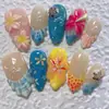 30 Peças de Concha do Mar Quente de Vendas Transfronteiriças, Unhas Vestíveis Esculpidas Tridimensionais 3D, Flores Pintadas Finamente, Unhas de Manicure com Diamante Artificial Pontilhado