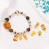 DIY frisado pulseira colar buraco contas tridimensionais banhado a cobre 18K ouro real estilo chinês pingente de gota de ouro antigo
