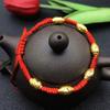 Pulsera con Cuerda Roja Tejida a Mano, Cuentas de Transferencia, Anillo de Cuerda Suave Ajustable, Cobre Chapado en Oro, Buena Suerte, Vintage para Mujer