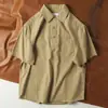 Cómoda y transpirable para usar en verano, camisa de manga corta tipo jersey de color liso, ajuste holgado, estilo retro para hombre
