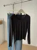 Camiseta Adelgazante de Manga Larga de Tencel y Lino con Cuello en U para Mujer, ¡Camiseta Fina de Principios de Otoño! Camiseta Básica de Color Sólido