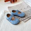2025 Nuevos Zapatos Dulces Retro Franceses con Puf Primavera Niñas Mary Jane Zapatos de Cuero Velcro Flats Versátiles