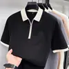 Camisa de Punto Jacquard Transpirable de Seda Helada para Hombre, Manga Corta, Cuello Solapa, Estilo Coreano Moderna Ajustada Versátil Casual para Hombre