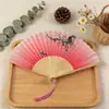 Leque Dobrável Leque Estilo Antigo Feminino Hanfu Verão Dança Estilo Chinês Dança Dobrável Traje Clássico Portátil Borla Pequeno Leque de Bambu