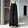 Calça larga de algodão e linho com textura de seda gelada para mulheres, estilo fino de verão, fluida, versátil, emagrecedora, relaxada e casual, de comprimento até o chão