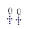 Pendientes de cruz de circonita con diseño de viento frío y nicho morado, dulces y frescos, con gotas de agua de diamantes Y2K, brillantes y apilables, con hebilla para la oreja.