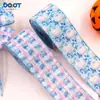 Cinta de Acción de Gracias de 6.3 cm con borde de alambre, estampado de calabaza a cuadros rosa y azul, para decoración de moño hecho a mano en caja de regalo