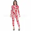 Body Estampado de Esqueleto Europeu e Americano para Halloween Feminino Manga Longa Slim Fit Collant Fantasia para Baile de Máscaras Performance de Palco