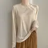 Camiseta básica de malha Tencel, cor sólida, gola redonda, fina, manga longa feminina, top de corte solto, blusa estilosa