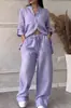 2026 Europeu e Americano transfronteiriço _ site independente Amazon conjunto casual de camisa de algodão e linho cor sólida e calça larga com cordão algodão e linho