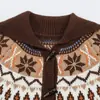 Atacado de roupas femininas estilo europeu e americano ins transfronteiriço: Cardigã de malha jacquard Fair Isle com gola e botões de chifre