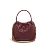 Bolsa de Palha tipo Balde Bolsa de Ombro Versátil Pequena Fresca de Couro Portátil Bolsa Transversal Bolsa de Ombro com Corrente Bolsa tipo Balde