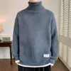 Suéter con cuello camisero para hombre, Otoño e Invierno, Tejido de punto con patrón ondulado, Suéter de punto grueso y cálido de imitación de dos piezas para pareja