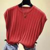 Chaleco de Punto Casual Americano de Calado a Rayas sin Mangas con un Toque Moderno y de Alta Gama, Cuello Redondo para Mujer, Transfronterizo
