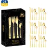 Amazon 1010 juego de cubiertos de acero inoxidable de 24 piezas para comida occidental, hotel, cuchillo para bistec, tenedor y cuchara, traje de caja de regalo de cuatro componentes