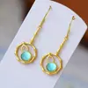 Pendientes antiguos franceses de calabaza natural con incrustaciones de oro para mujer, temperamento coreano, pendientes de botón joker de moda, pendientes largos vintage