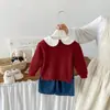 Conjunto de Tres Piezas Dianxi para Bebé: Camiseta Interior Bordada con Cuello, Chaleco Sencillo de Otoño Nuevo, Jeans con Corazón