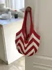 Bolso tejido de color block a rayas estilo ins coreano para mujer, nuevo estilo 2026, bolso tote casual de ganchillo, bolso de punto de un solo hombro