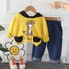 Traje de Otoño para Niños Primavera y Otoño Combinación de Colores Sudadera Grande de Dinosaurio 2024 Nuevo Estilo Bebé Conjunto de Dos Piezas para Niño