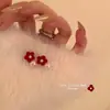 Brincos Festivos de Veludo Vermelho com Laço para Mulheres, Doces e Elegantes Brincos Longos com Franjas Florais para Outono e Inverno