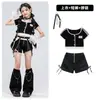 Fantasia de Jazz Infantil para Meninas Moda Top Cropped Preto e Branco de Manga Curta Conjunto Menina de Jazz Passarela Dança de Rua Fantasia de Performance