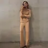 Conjunto de Suéter Simples com Gola Polo e Calça Longa Estilo Preguiçoso e Relaxado, Novo para Outono e Inverno 2026, Europeu e Americano, Cruzado, com Pelo Sintético de Visom