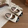 Zapatos de cuero con moño para niños, zapatos de colores combinados brillantes de suela blanda para niñas, zapatos Mary Jane elegantes y versátiles para la escuela