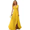 Vestido de Noche Transfronterizo 2026 Estilo Nuevo Cuello en V Plisado Abertura Corbata Largo Gasa Vestido para Fiesta de Navidad Comercio Exterior