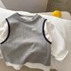 Conjunto de Dos Piezas de Camiseta para Niños, Nuevo Estilo Otoño 2026, Chaleco con Letras para Niños y Niñas, Top de Bebé Estilo Academia, Elegante para Niñas