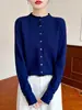 Nuevo cárdigan de punto para mujer estilo coreano Otoño/Invierno 2026, lana fina, cuello alto, dobladillo enrollado, suéter abrigo de ajuste slim