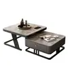 Mesa de centro de lujo ligero para sala de estar, uso doméstico, vidrio y losa de roca, mesa de moda, minimalista moderno, apartamento pequeño, mesa de centro cuadrada nueva