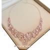 Collar con borlas de circonita rosa estilo palacio europeo y americano para mujer, ligero, lujoso, elegante, de alta gama, con gotas de agua y diamantes, cadena de clavícula industrial pesada.
