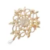 Broche de Galho com Folha e Gota d'Água de Pérola Dourada Estilo Europeu e Americano Broche de Casaco Acessório de Retrato Vintage Broche Feminino