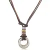 Collar de Cuero con Colgante Metálico de Doble Círculo Retro Europeo y Americano, Accesorio de Moda Transfronterizo Sencillo Ajustable para Hombre